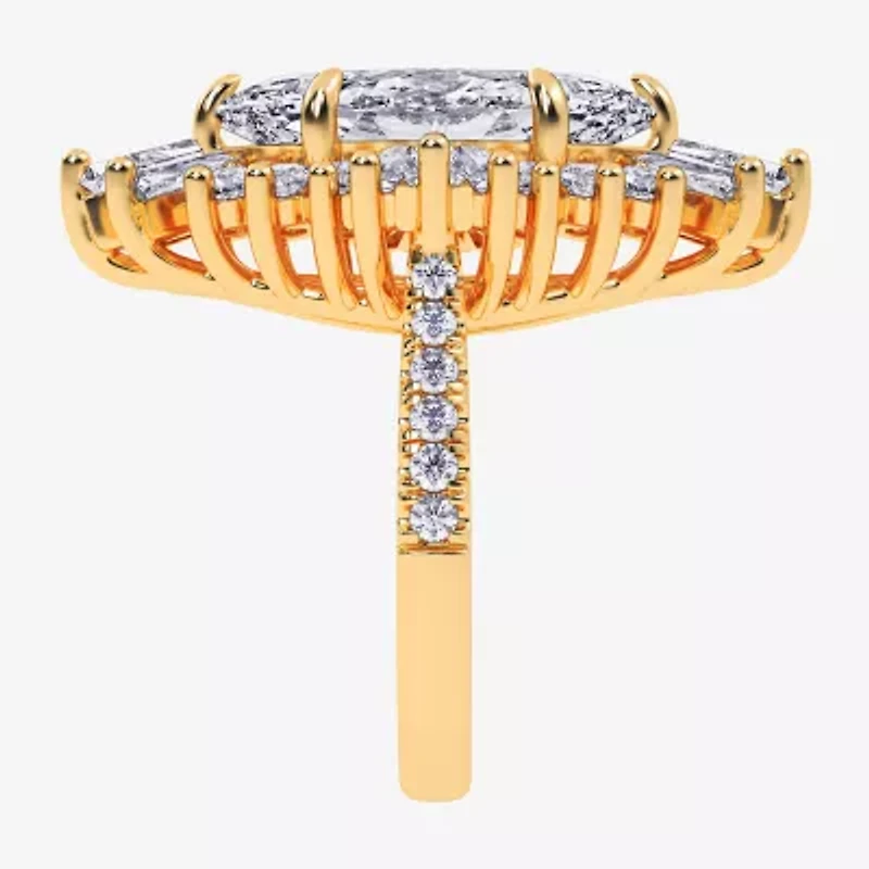 (Vs2-Si1 / G-H) Womens 6 3/4 Ct. T.W. Lab Grown White Diamond 10K Gold Marquise Side Stone Cocktail Ring