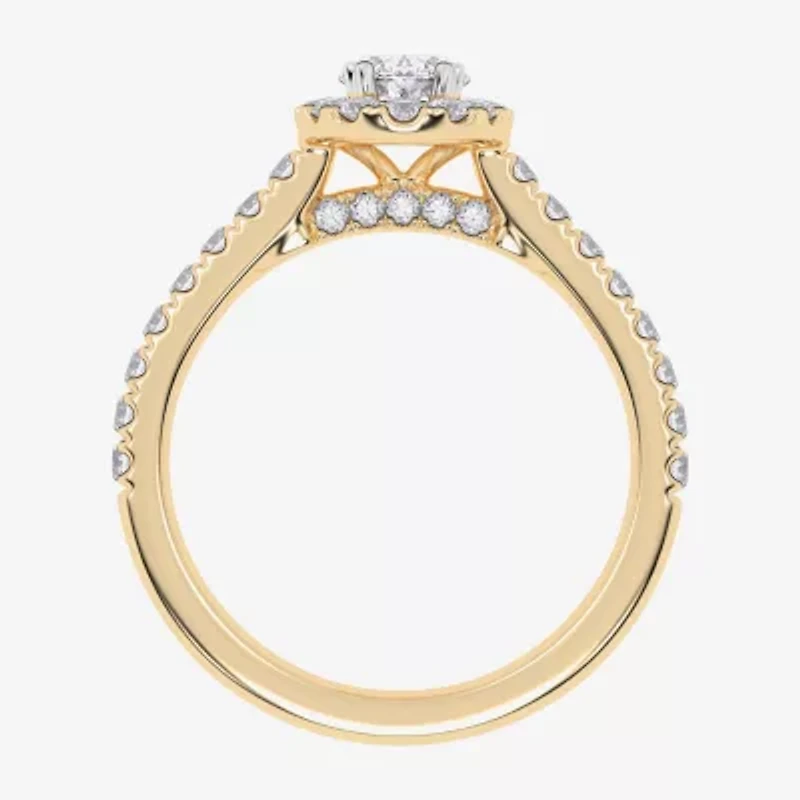 (F / Si2) Womens 1 CT. T.W. Lab Grown White Diamond 14K Gold Oval Side Stone Engagement Ring