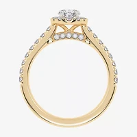 (F / Si2) Womens 1 CT. T.W. Lab Grown White Diamond 14K Gold Oval Side Stone Engagement Ring