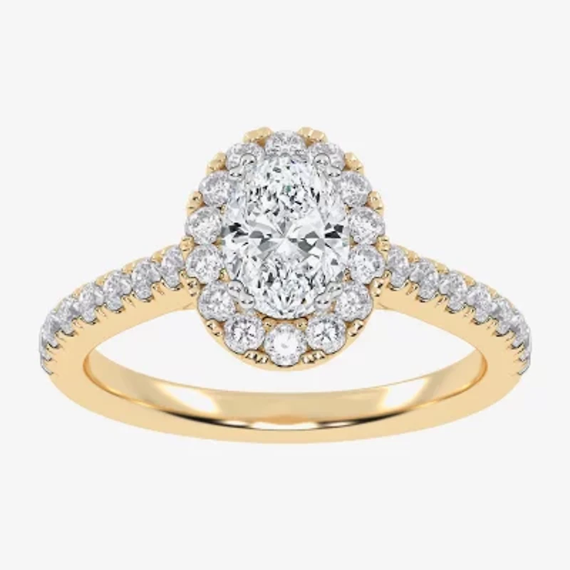 (F / Si2) Womens 1 CT. T.W. Lab Grown White Diamond 14K Gold Oval Side Stone Engagement Ring