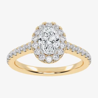 (F / Si2) Womens 1 CT. T.W. Lab Grown White Diamond 14K Gold Oval Side Stone Engagement Ring