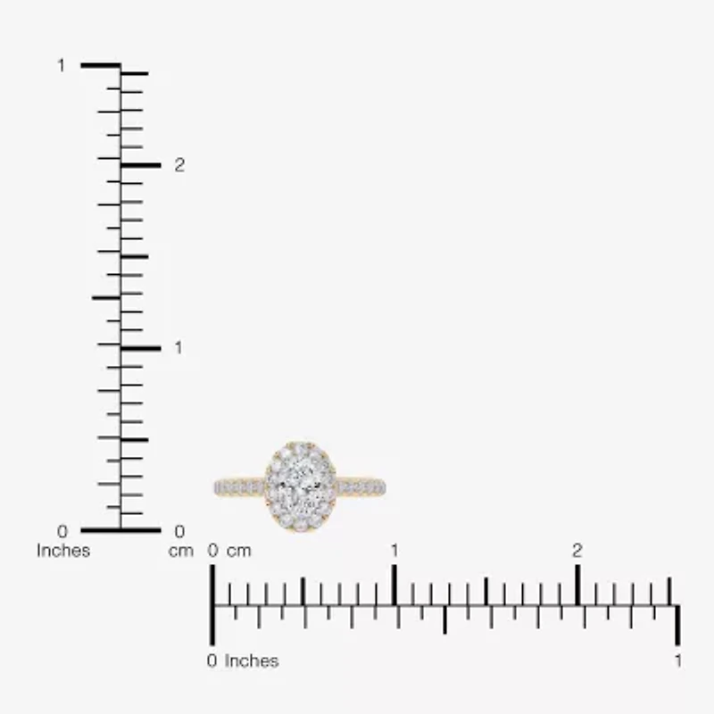 (F / Si2) Womens 1 CT. T.W. Lab Grown White Diamond 14K Gold Oval Side Stone Engagement Ring