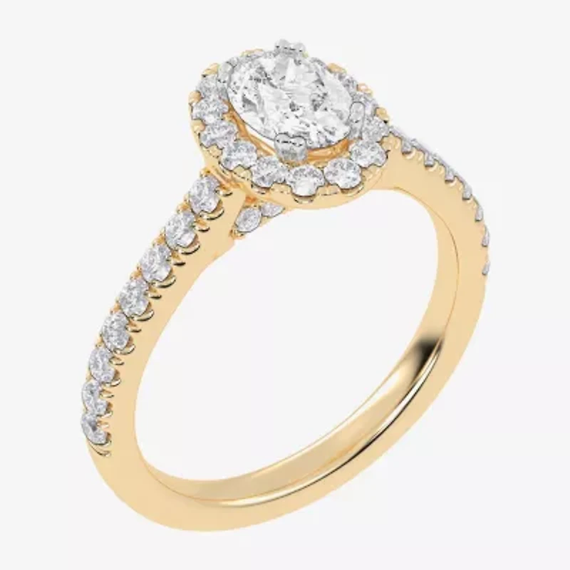 (F / Si2) Womens 1 CT. T.W. Lab Grown White Diamond 14K Gold Oval Side Stone Engagement Ring