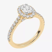 (F / Si2) Womens 1 CT. T.W. Lab Grown White Diamond 14K Gold Oval Side Stone Engagement Ring