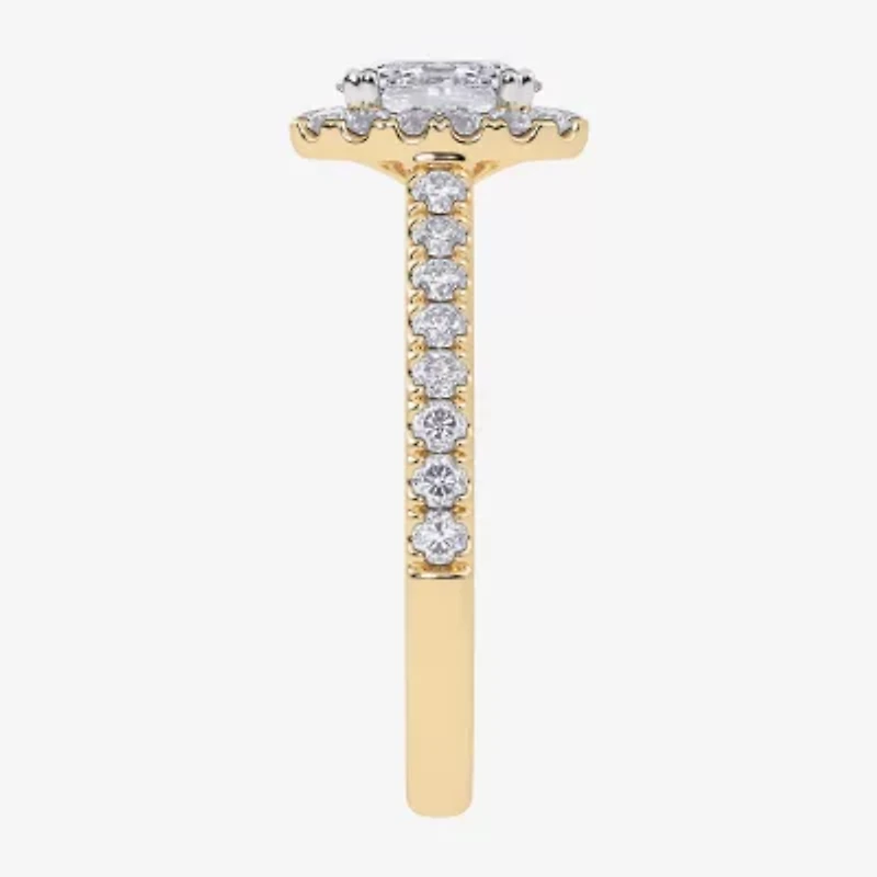 (F / Si2) Womens 1 CT. T.W. Lab Grown White Diamond 14K Gold Oval Side Stone Engagement Ring