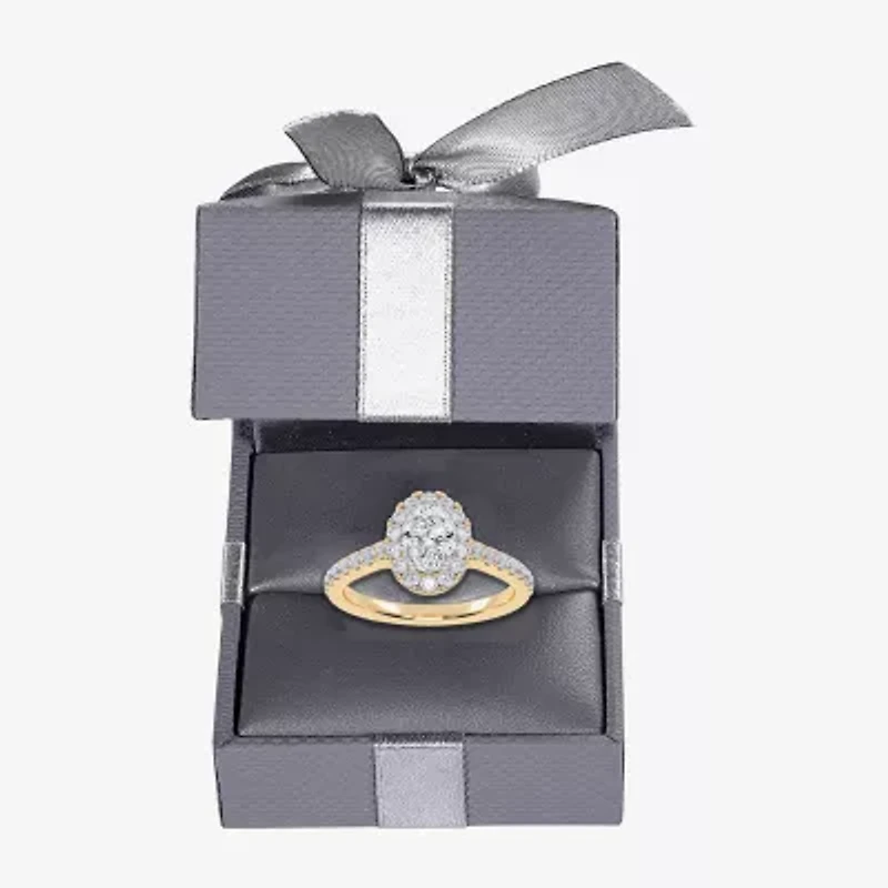 (F / Si2) Womens 1 CT. T.W. Lab Grown White Diamond 14K Gold Oval Side Stone Engagement Ring