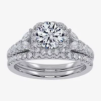 Signature By Modern Bride (G-H,Vs2-Si1) Womens 1 1/2 CT. T.W. Lab Grown White Diamond 14K Gold Round Side Stone Halo Engagement Ring