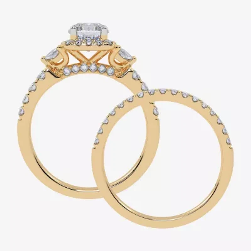 Signature By Modern Bride (G-H,Vs2-Si1) Womens 1 1/2 CT. T.W. Lab Grown White Diamond 14K Gold Round Side Stone Halo Engagement Ring