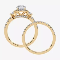 Signature By Modern Bride (G-H,Vs2-Si1) Womens 1 1/2 CT. T.W. Lab Grown White Diamond 14K Gold Round Side Stone Halo Engagement Ring