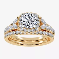Signature By Modern Bride (G-H,Vs2-Si1) Womens 1 1/2 CT. T.W. Lab Grown White Diamond 14K Gold Round Side Stone Halo Engagement Ring