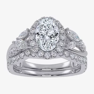 Signature By Modern Bride (G-H,Vs2-Si1) Womens 1 1/2 CT. T.W. Lab Grown White Diamond 14K Gold Oval Halo Engagement Ring
