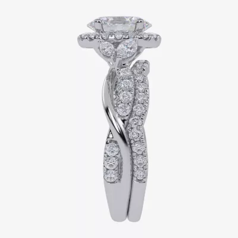 Signature By Modern Bride (G-H,Vs2-Si1) Womens 1 1/2 CT. T.W. Lab Grown White Diamond 14K Gold Oval Halo Engagement Ring