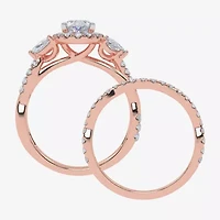 Signature By Modern Bride (G-H,Vs2-Si1) Womens 1 1/2 CT. T.W. Lab Grown White Diamond 14K Rose Gold Oval Halo Engagement Ring