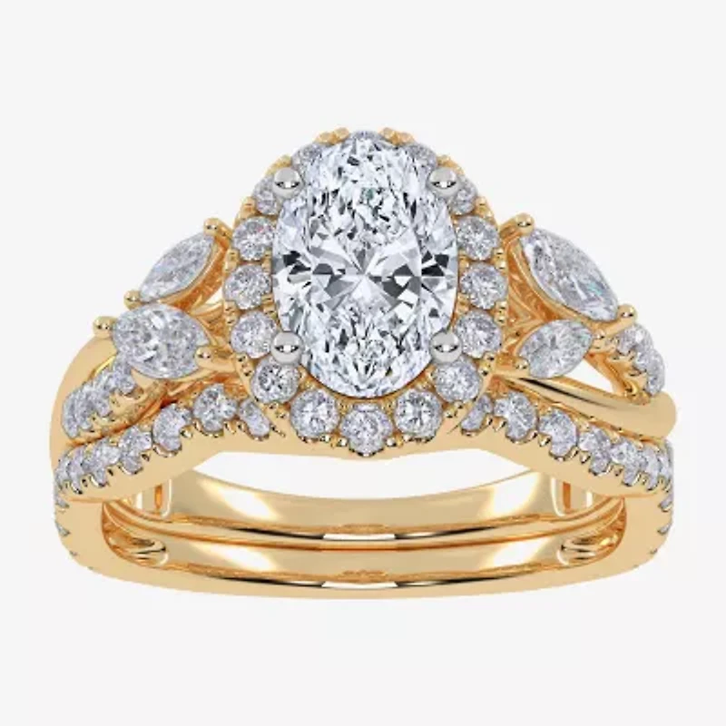 Signature By Modern Bride (G-H,Vs2-Si1) Womens 1 1/2 CT. T.W. Lab Grown White Diamond 14K Gold Oval Halo Engagement Ring