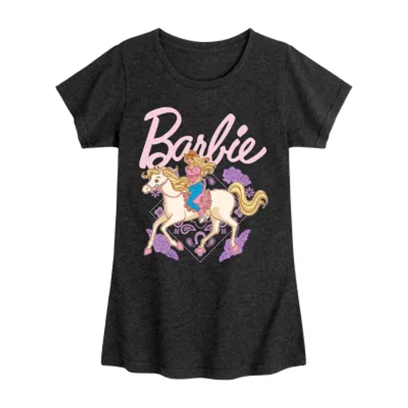 Big Kid Girls Crew Neck Short Sleeve Barbie T-Shirt