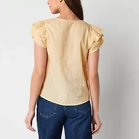 Frye and Co. Womens Split Crew Neck Short Sleeve Blouse