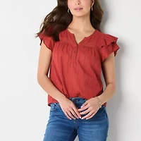 Frye and Co. Womens V Neck Short Sleeve Blouse