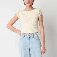 Arizona Lace Womens Boat Neck Short Sleeve Juniors T-Shirt