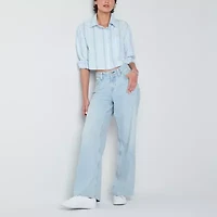 Arizona Womens Long Sleeve Regular Fit Juniors Button-Down Shirt