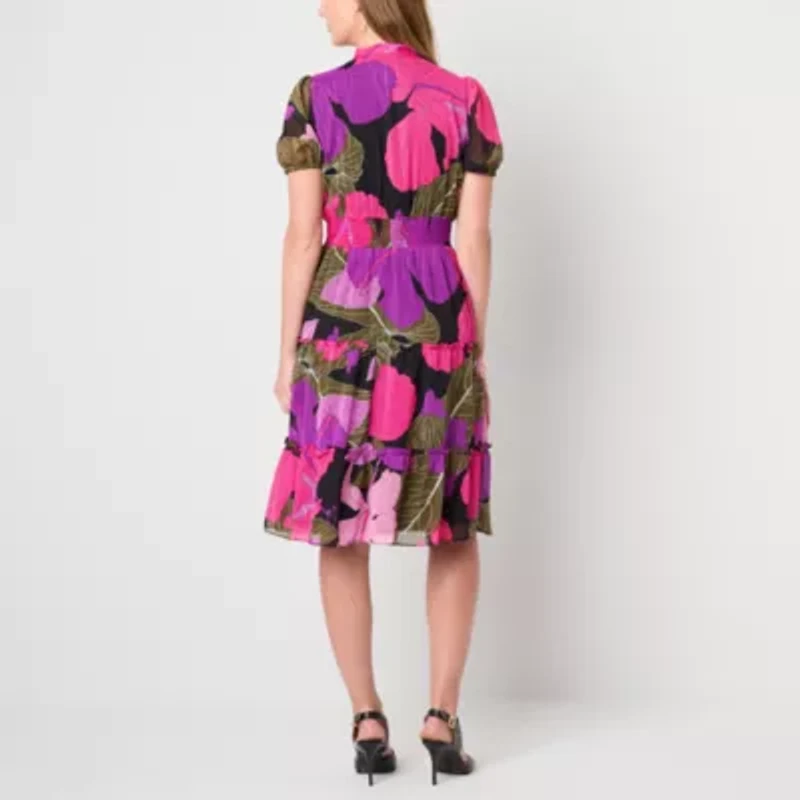 Liz Claiborne Womens Short Sleeve Midi A-Line Dress