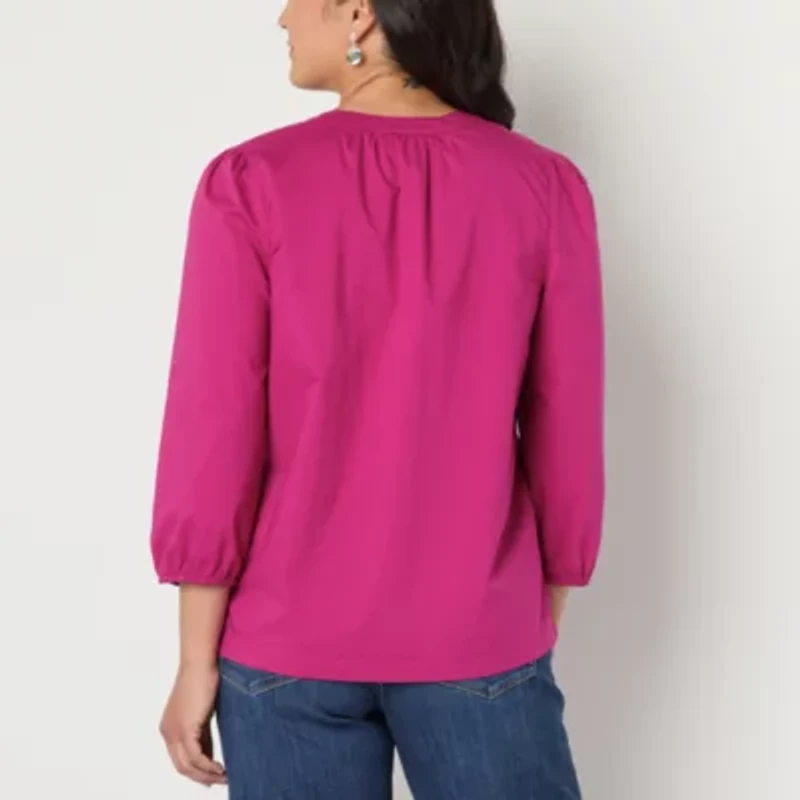 St. John's Bay Womens V Neck Long Sleeve Blouse