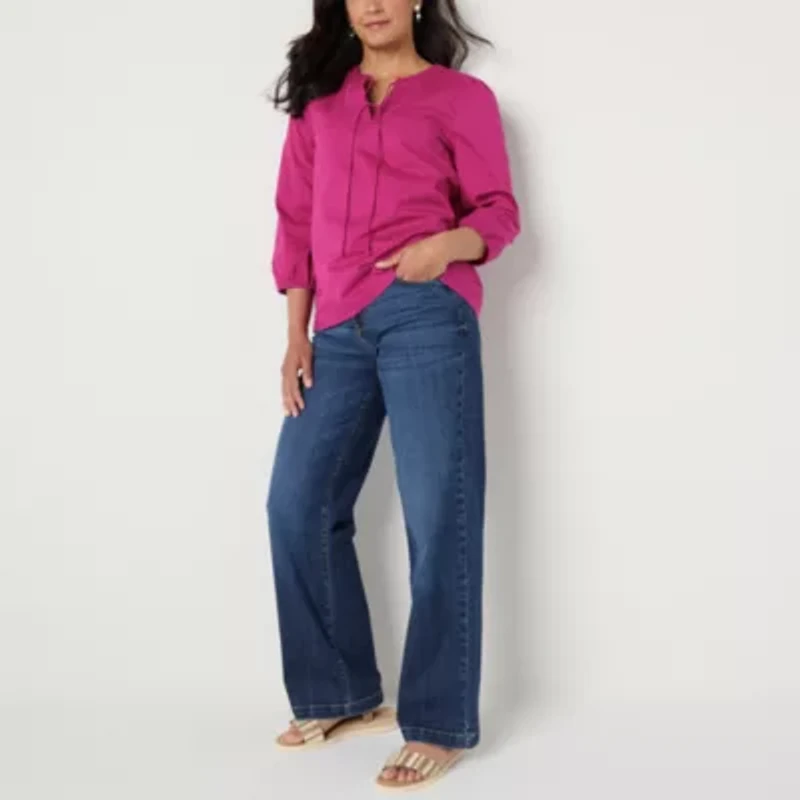 St. John's Bay Womens V Neck Long Sleeve Blouse