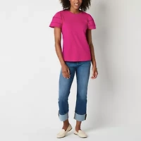 St. John's Bay Womens Round Neck Short Sleeve Blouse