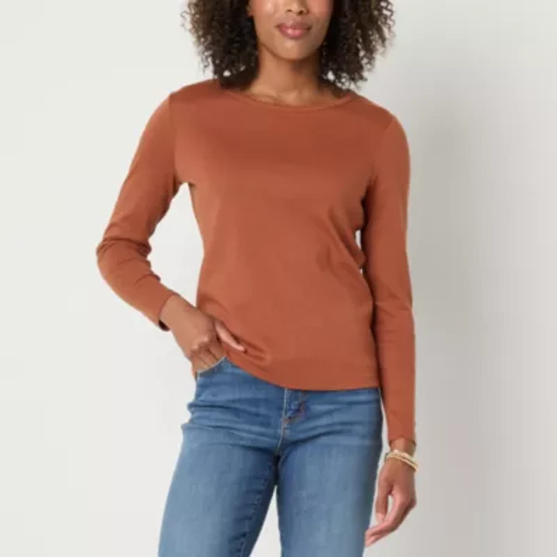 St. John's Bay Womens Crew Neck Long Sleeve T-Shirt