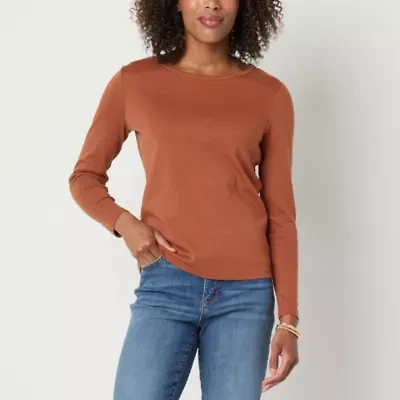 St. John's Bay Womens Crew Neck Long Sleeve T-Shirt