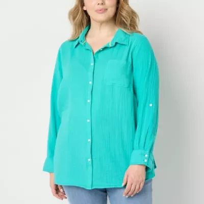 St. John's Bay Plus Womens Long Sleeve Tunic Top