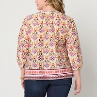 St. John's Bay Womens Split Tie Neck Long Sleeve Plus Blouse