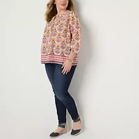 St. John's Bay Womens Split Tie Neck Long Sleeve Plus Blouse