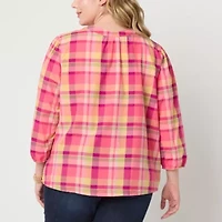 St. John's Bay Womens Plus Split Tie Neck 3/4 Sleeve Blouse