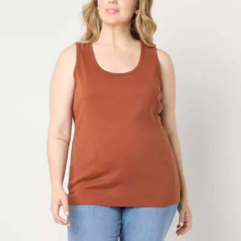 St. John's Bay Womens Scoop Neck Sleeveless Plus Tank Top