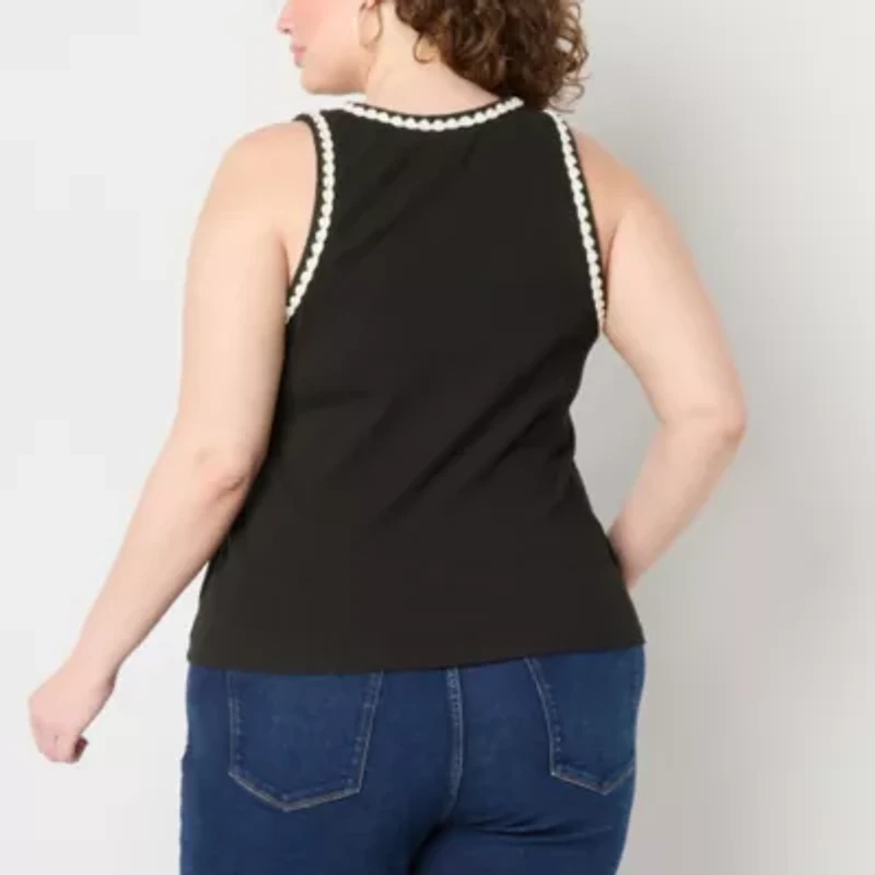 a.n.a Crochet Trim Womens Crew Neck Sleeveless Plus Tank Top