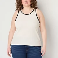 a.n.a Crochet Trim Womens Plus Crew Neck Sleeveless Tank Top