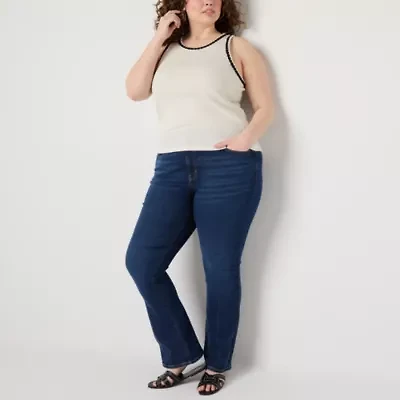 a.n.a Crochet Trim Womens Plus Crew Neck Sleeveless Tank Top