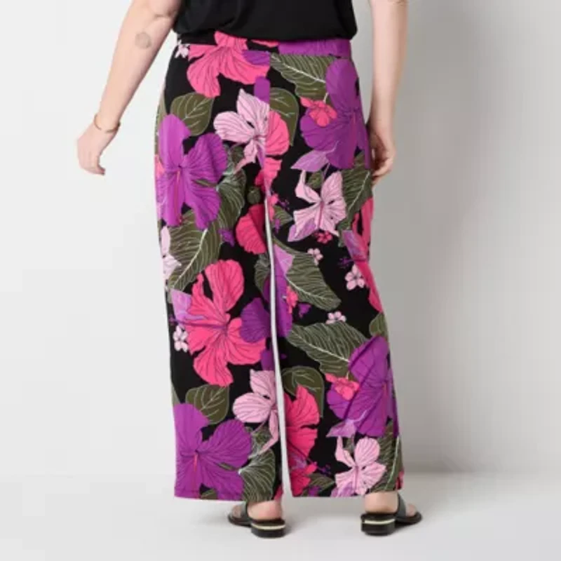 Liz Claiborne Womens Plus Wide Leg Mid Rise Pull-On Pant