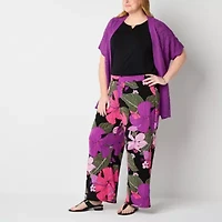 Liz Claiborne Womens Plus Wide Leg Mid Rise Pull-On Pant