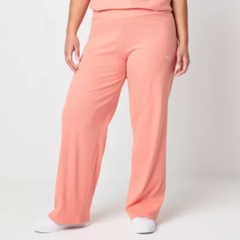 PUMA Womens Plus Mid Rise Rib Straight Pull-On Pants