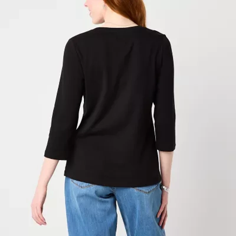 St. John's Bay Womens Tall V Neck 3/4 Sleeve T-Shirt