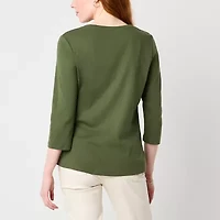 St. John's Bay Womens Tall V Neck 3/4 Sleeve T-Shirt