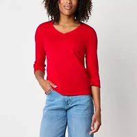 St. John's Bay Womens Tall V Neck 3/4 Sleeve T-Shirt