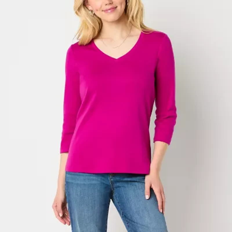 St. John's Bay Womens Tall V Neck 3/4 Sleeve T-Shirt
