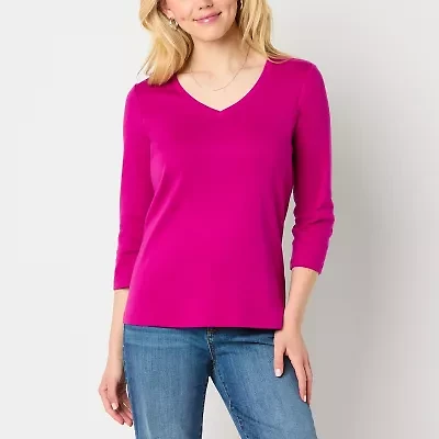 St. John's Bay Womens Tall V Neck 3/4 Sleeve T-Shirt