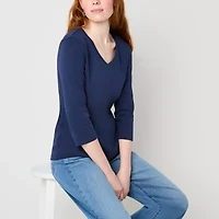 St. John's Bay Womens V Neck 3/4 Sleeve Tall T-Shirt
