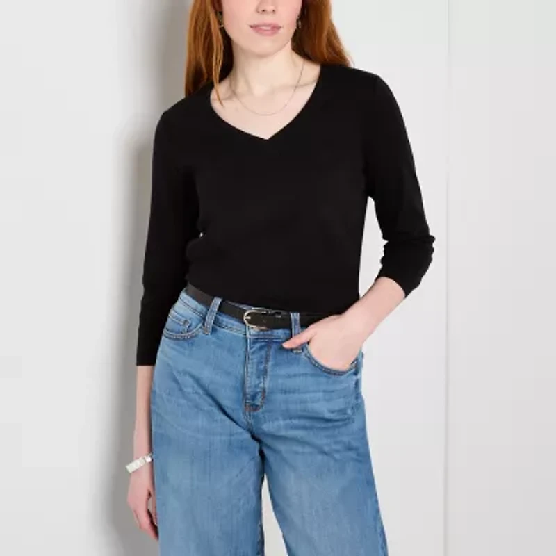 St. John's Bay Womens Tall V Neck 3/4 Sleeve T-Shirt