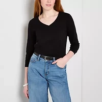 St. John's Bay Womens Tall V Neck 3/4 Sleeve T-Shirt