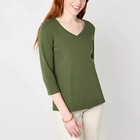 St. John's Bay Womens Tall V Neck 3/4 Sleeve T-Shirt