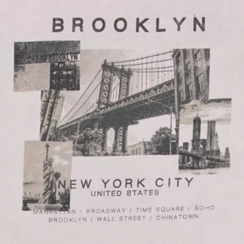 New World Brooklyn York Boyfriend Womens Crew Neck Short Sleeve Loose Fit Juniors Graphic T-Shirt